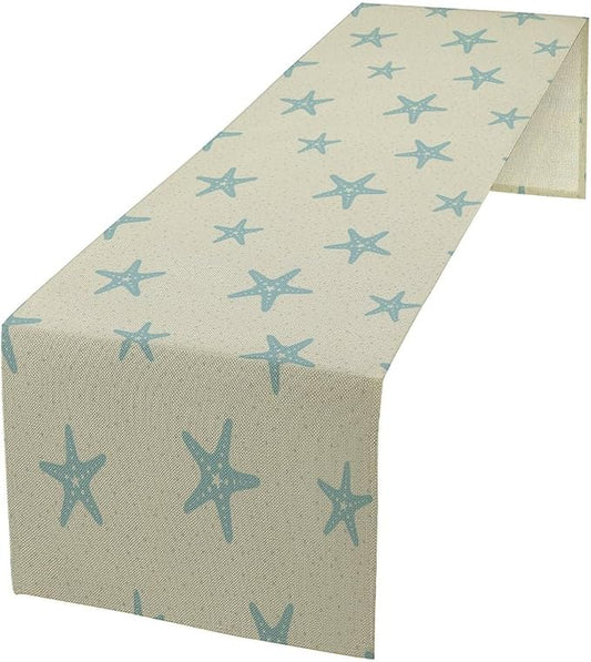 Sea Turtle Table Runner Marine Life Starfish Nautical Blue Green Ocean Theme Kitchen Table Decorations for Indoor Outdoor Home Party Decorations 13 * 90 Inch