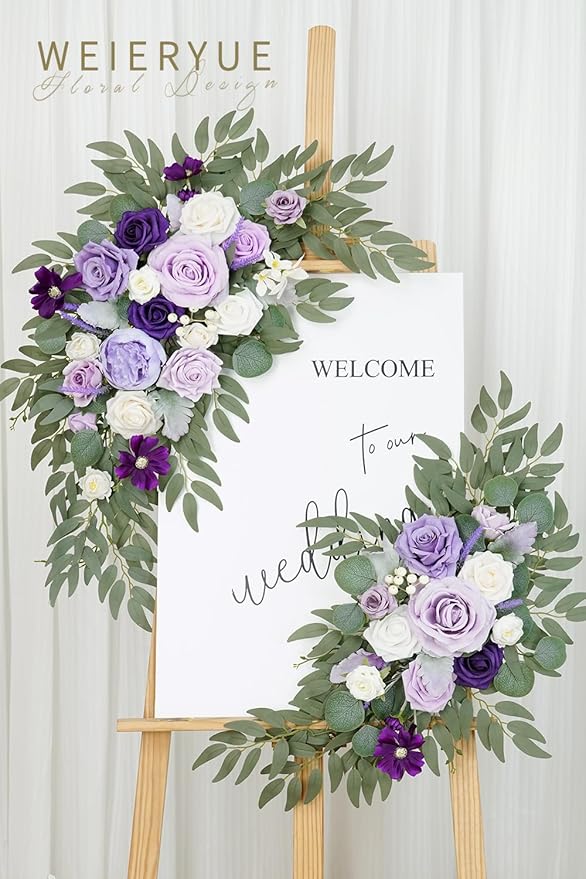Artificial Wedding Arch Flowers Kit(Pack of 2) for Wedding Arch, Bridal Shower, Ceremony and Reception Backdrop Decoration (Dancing Purple Kelsang Flowers)