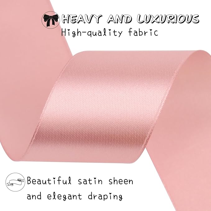 Rose Gold Solid Satin Ribbon 1-1/2 Inch 50 Yards Solid Polyester Fabric Ribbon for Gift Wrapping Wedding Christmas Baby Shower Birthday Party Decoration Handmade Immortal Flower Craft