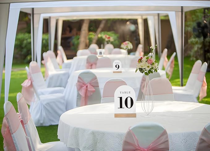 Wedding Table Numbers 1-20, Acrylic Arch Signs with Natural Wood Stands Holders, Rustic Table Decor for Reception & Parties (White Black)