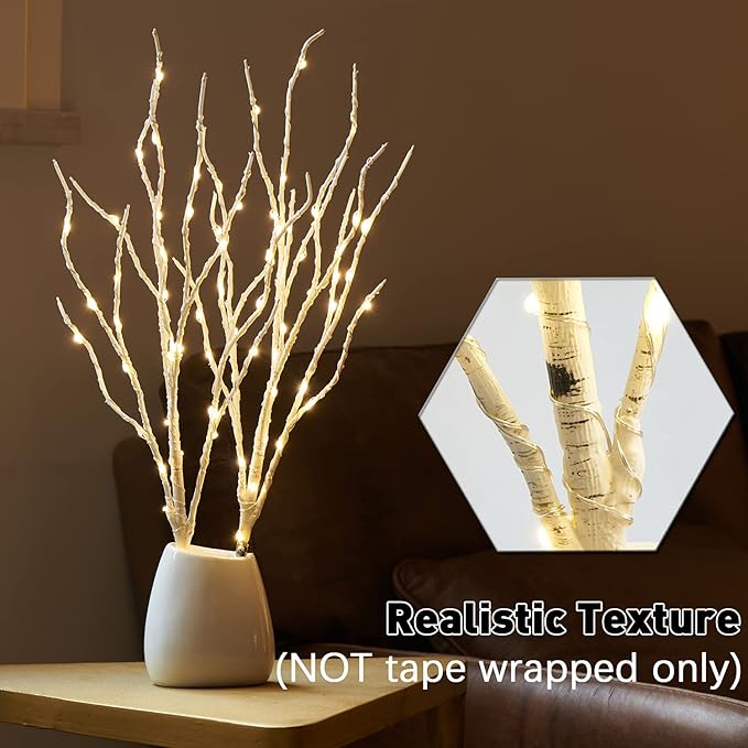 Fudios Lighted Birch Branches 18IN 70 White Willow LED with Timer Battery Operated for Christmas Party Wedding Decoration Twig Lights Outdoor