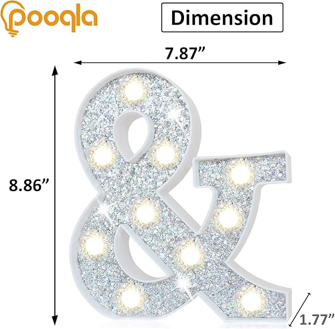 Pooqla Light Up Letters, LED Marquee Letters for Silver Birthday Decorations, Battery Powered Night Light Teenager Girl Room Decor, Gift for Girls Boys Wedding Bedroom Christmas Party Decor, Letter &