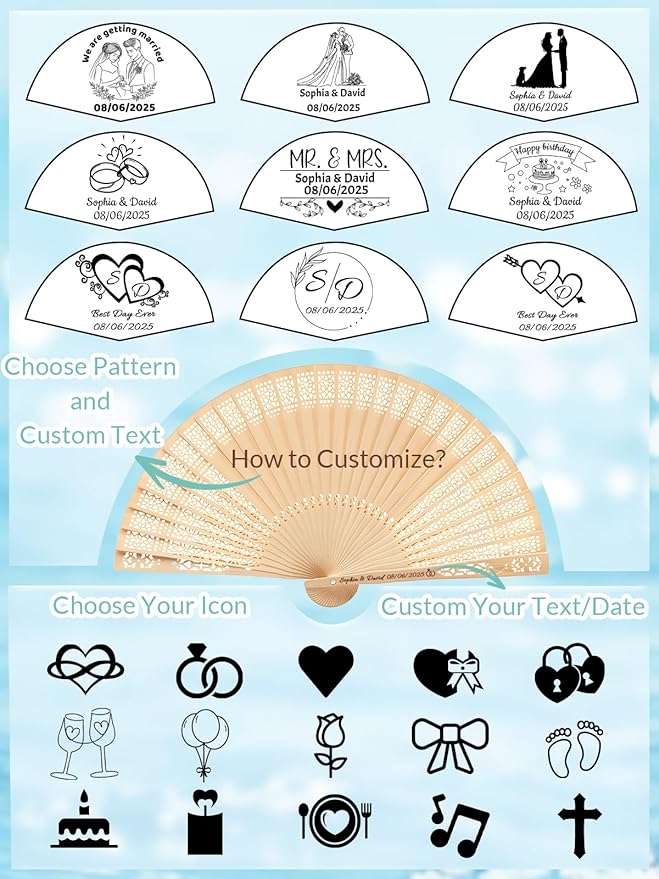100Pcs Personalized Folding Hand Fans Custom Engraved Summer Wedding Fan,Personalized Wooden Fans Party Favor Bridal Shower Gifts for Guests