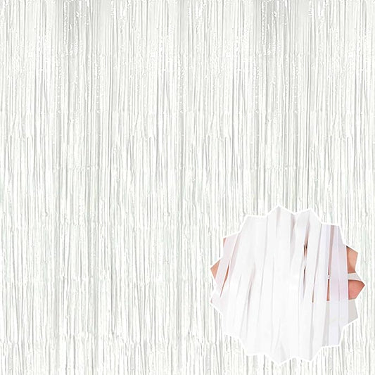 6 Pack Macaron White Foil Fringe Curtains Backdrop, 3.28 x 8.2 Ft Metallic Streamers Tinsel Curtains Background for Photo Booth, Birthday, Weddings, Carnivals, Graduation, Themed Party Decorations