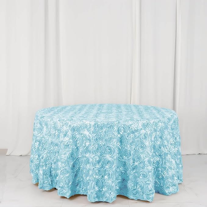 Efavormart 120" Wholesale Round Table Cover Light Blue Grandiose Rosette 3D Satin Tablecloth for Wedding Party Event Decoration