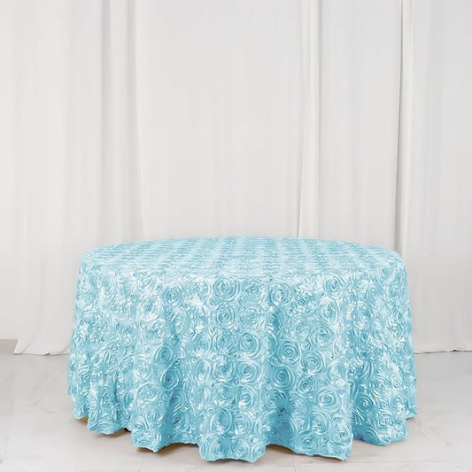 Efavormart 120" Wholesale Round Table Cover Light Blue Grandiose Rosette 3D Satin Tablecloth for Wedding Party Event Decoration