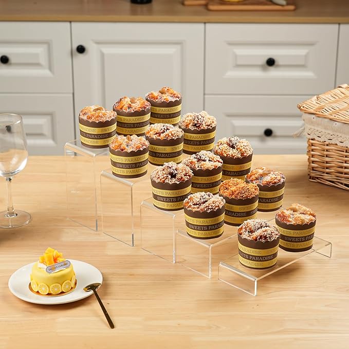 Fixwal 20pcs Large Acrylic Risers 4 Set Acrylic Display Stand Perfume Organizer Stands Clear Rectangular Dessert Table Display Set, Display Shelf for Show Cupcake, Figures, Jewelry, Toys