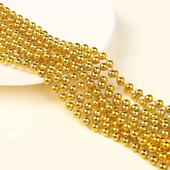 [33 Feet] Gold Pearl Beads Garland, 10MM 11 Yards Gold Faux Pearl Beads String Roll Bulk for DIY Craft Christmas Tree Wedding Party Decoration