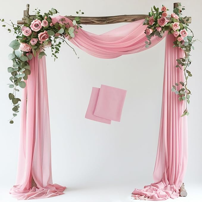 Wokceer Wedding Arch Draping 2 Panels 28.7" x 20FT Blush Pink Sheer Fabric Backdrop for Ceremony, Birthday Party, Bridal Shower Decoration