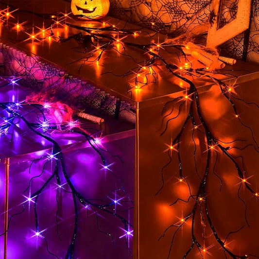 Birchlitland Halloween Lighted Garland Battery Operated with Timer 6FT 48 LED Fairy Lights, Faux Vine with Lights for Mantel Fireplace Wall Patio and Holiday Decor
