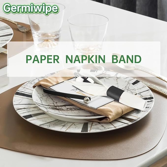 Germiwipe Napkin Bands,Paper Napkin Rings Self Adhesive,Silverware Wraps Bands (Black - 500pcs)