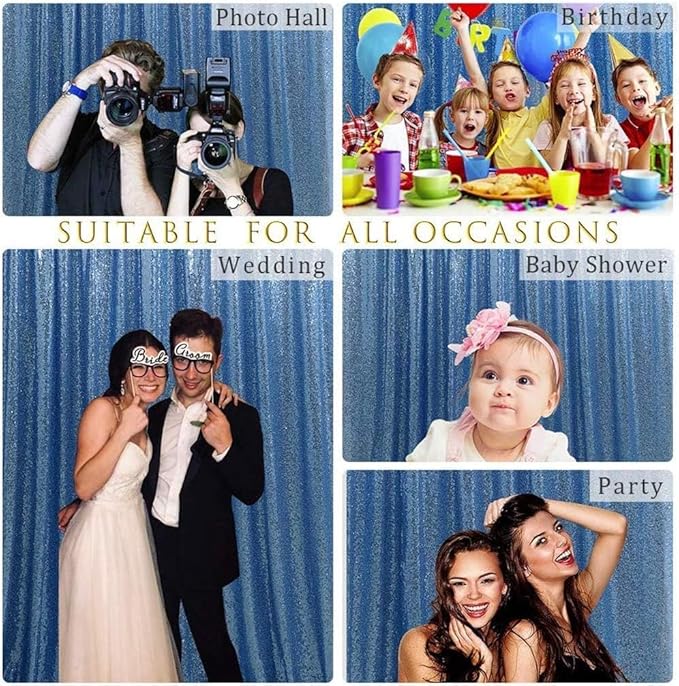 Baby Blue Curtains Backrop for Wedding Parties: 10ftx10ft Sequin Photo Backdrop Drapes for Baby Shower Photography Background