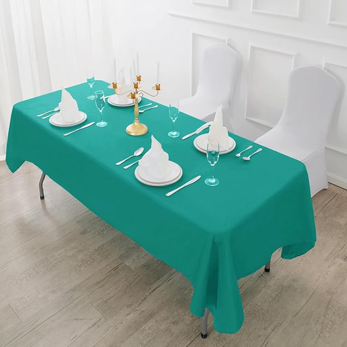 Fokitut 2 Pack Waterproof Rectangle Tablecloth, 90x132 Inch,Stain Resistant and Wrinkle Polyester Table Cloth, Fabric Table Cover for Kitchen Dining, Wedding, Party, Holiday Dinner-Turquoise