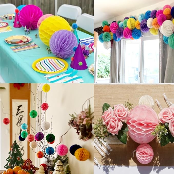 20pcs Honeycomb Flower Balls Party Honeycomb Balls Decoration Paper Flower Balls Tissue Paper Flower Ball Pom Poms Ball for Birthday Wedding Home Decor (3inch+6inch, Peach)