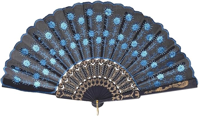 QIRMIZI 30 Pack Fabric Folding Handheld Fans, Perfect for Weddings, Parties, and Dancing,Light Blue
