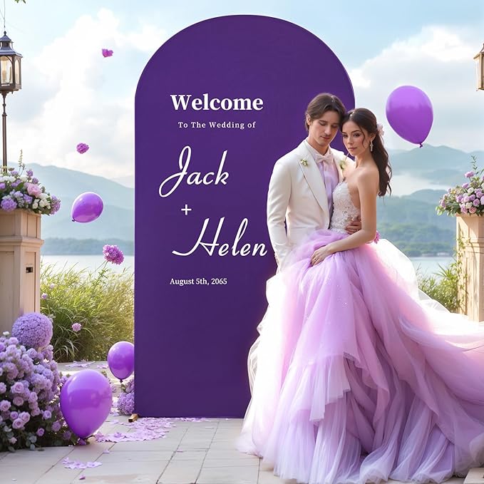 6.6FT Purple Arch Backdrop Cover - Polyester Fitted Wedding Arch Stand Covers Round Top Chiara Arch Backdrop Cover for Birthday Party Banquet Photo Background Decoration