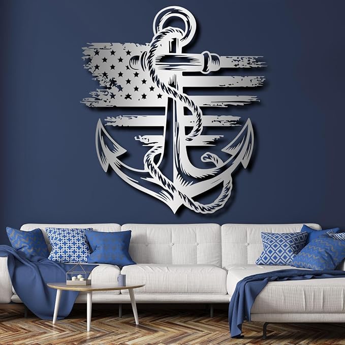lunwall Metal Anchor Wall Decor, Anchor Metal Sign, Metal Anchor Decor, Anchor Metal Wall Art, Metal Nautical Wall Decor, Metal Wall Decor Coastal, Anchor Wall Decor (black, 47L x 43W / 120 x 109 cm)