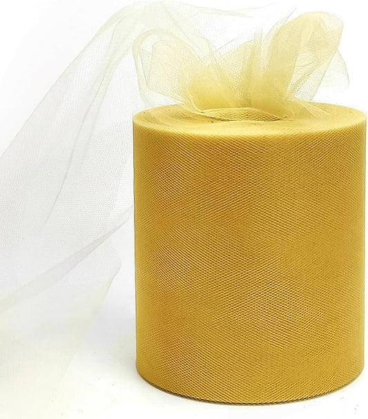 6" x 200 Yards Aztec Gold Tulle Fabric Rolls, Yellow Ochre Spool Tulle Ribbon for DIY Tutu Skirt Wedding Decoration Baby Shower Birthday Party Backdrop Christmas Gift Wrapping Bow Craft Supplies