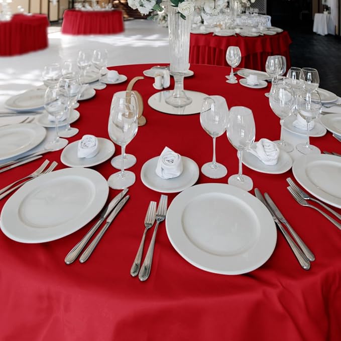 Fitable 6 Pack Red Tablecloths for Round Tables - 108 Inches in Diameter - Stain Resistant and Washable Table Clothes, Polyester Fabric Table Covers for Wedding, Party, Banquet, Formal Events