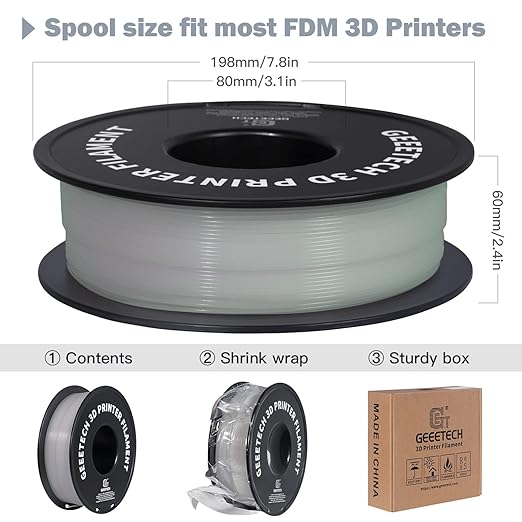 Geeetech Glow in The Dark Filament Green, 3D Printing Filament, Luminous PLA Filament 1.75mm Dimensional Accuracy +/- 0.02 mm, 1kg (2.2lbs), Fit Most FDM 3D Printers