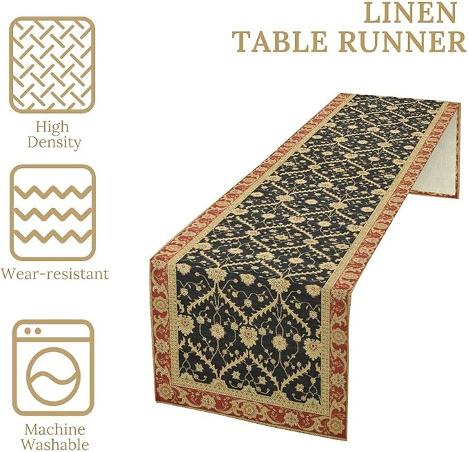 Vintage Morris Floral Table Runner, Boho Rustic Farmhouse Flower Pattern for Home Kitchen Table Decor Dining Coffee Room Party Decor 13x36in