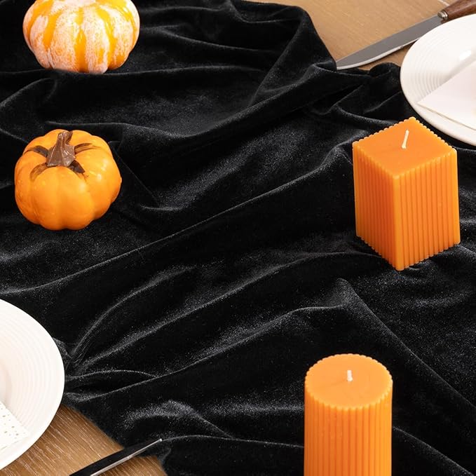 Black Velvet Table Runner Fall Halloween Black Table Runner 20 x 120 Inch Luxurious Elegant Velvet Fabric Thanksgiving Table Decorations for Christmas Dinner Wedding Bridal Baby Shower