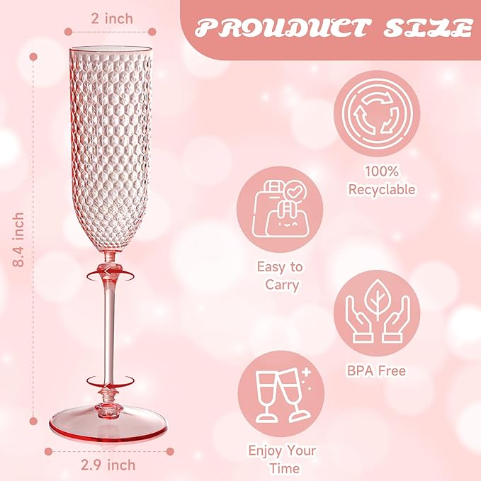 XUWAIDSGN 48 Pack Pink Detachable 2 piece Champagne Flutes 5.5 Oz Unbreakable Plastic Mimosa Disposable Champagne Glasses Drinking Cups Stemmed Reusable Wine Toasting Glasses for Wedding