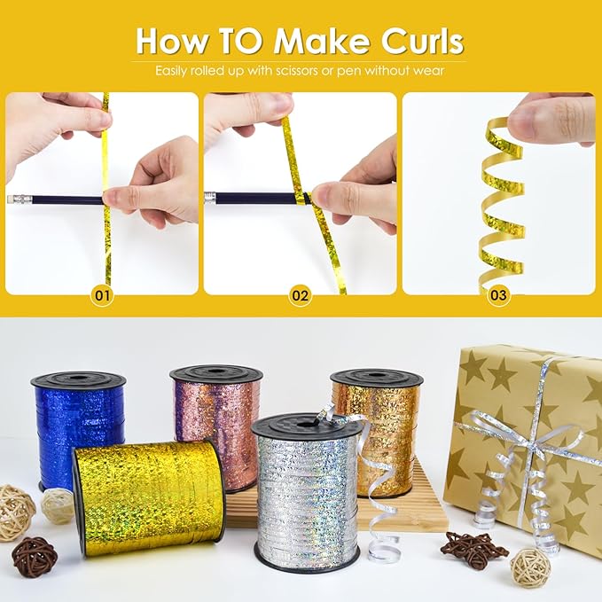 Gold Curling Ribbon - 500 Yard Shiny Metallic Curly Gift Ribbon for Wrapping, Balloons & Floristry