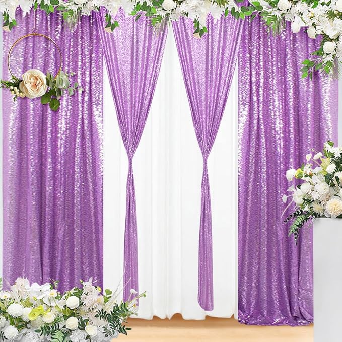 Eternal Beauty 4 PCS Sequin Backdrop Curtain, Sequin Wedding Backdrop for Christmas Party, Birthday (Lavender 2FTx8FT)