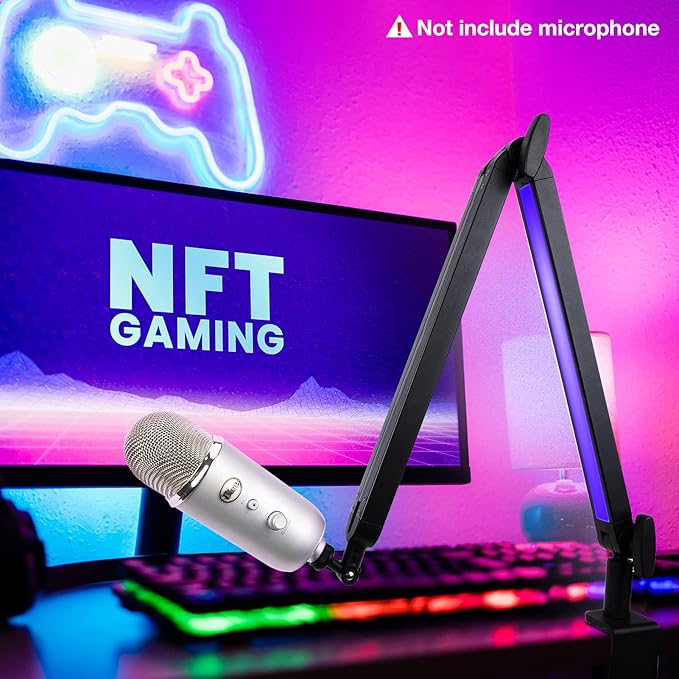 Boom Arm with RGB Light - Mic Arm for HyperX QuadCast, Blue Yeti, Shure SM7B, Rode and Most Gaming Mic, Height adjustable Mic Boom Arm Microphone Arm, Desk Mic Stand for Most USB Microphone By SUNMON