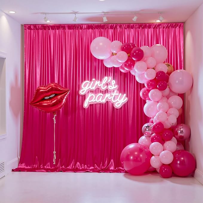 gogoparti 10x10FT Hot Pink Sequin Backdrop Curtain - 2 Panels of 5x10FT Wrinkle-Free Glitter Drapes for Photography, Birthdays, Weddings & Graduations