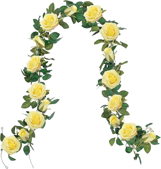 U'Artlines 3 Pack Artificial Yellow Rose Vines Floral Garlands Total 19.5 Ft Fake Vine Silk Flower Garland for Indoor Outdoor Home Wedding Arch Garden Wall Decoration