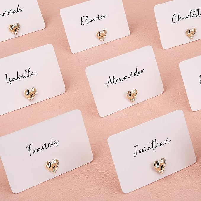 UNIQOOO 24Pcs Decorative Gold Love Heart Place Card Holders Bulk, Romantic Name Card Stands Set, for Wedding Engagement Decor, Table Setting, Business Card, Name Tag, Party Food Labels
