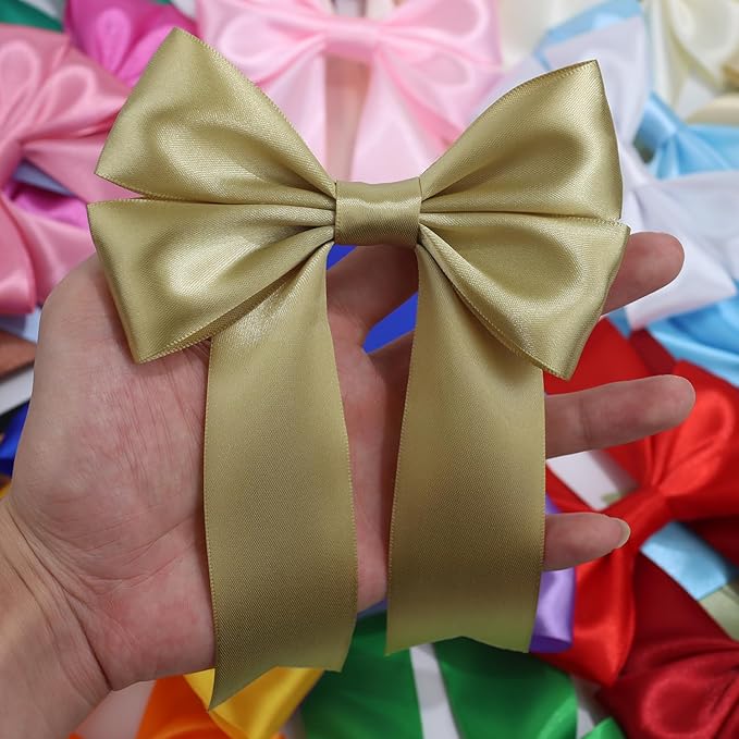 Champagne Gold Solid Satin Ribbon 1-1/2 Inch 25 Yards Solid Polyester Fabric Ribbon for Gift Wrapping Wedding Christmas Baby Shower Birthday Party Decoration Handmade Immortal Flower Craft