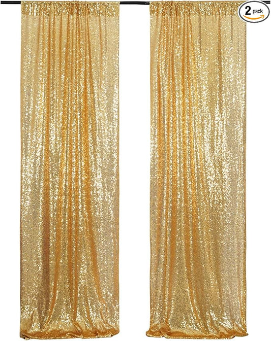 Poise3EHome Gold Sequin Backdrop Curtain 2 Panels 2ft x 8ft Gold Sequin Backdrop for Party Decoration