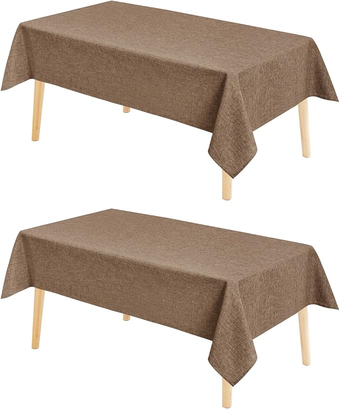 Hiasan 2 Pack Faux Linen Rectangle Tablecloth - Wrinkle and Stain Resistant Washable Table Cloth for Kitchen Dining Room Holiday Table Cover for Party Dinner, Khaki, 60 x 102 Inch
