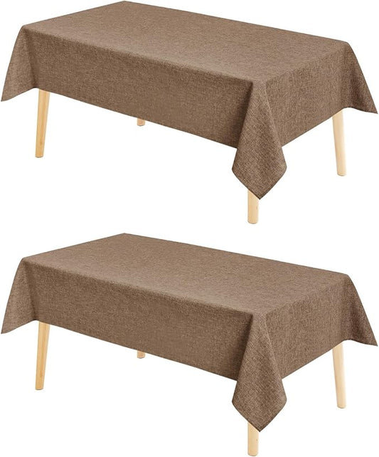Hiasan 2 Pack Faux Linen Rectangle Tablecloth - Wrinkle and Stain Resistant Washable Table Cloth for Kitchen Dining Room Holiday Table Cover for Party Dinner, Khaki, 60 x 102 Inch