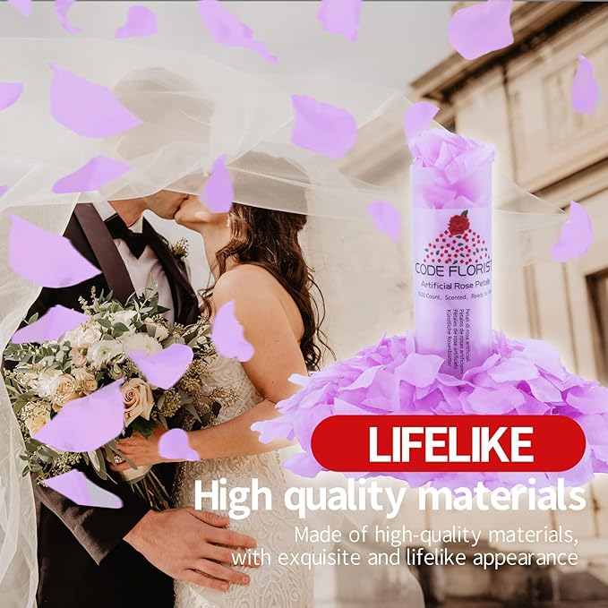 CODE FLORIST 1100 PCS Silk Rose Petals for Valentine's Day,Fake Rose Petals for Romantic Night,Wedding,Proposal Anniversary Flower Decorations(Separated,Scented,Baby Purple)