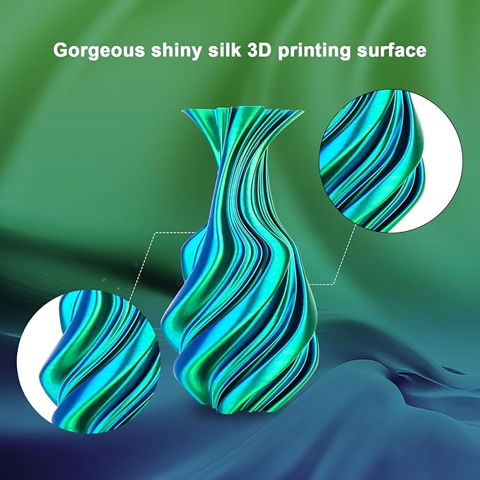 YOUSU Silk PLA Filament 1.75mm, 3D Printer Filament Coextrusion Filament Dual Color, Compatible with Most of 3D Printer, Silk Blue Green 1kg(2.2lbs).