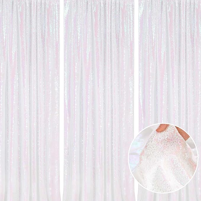 Backdrop Curtains Iridescent Sequin Fabric 3 Pieces 2ftx8ft Glitter Fabric for Party Photography Backgrounds