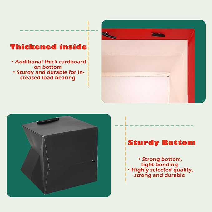 ADIDO EVA Black Square Gift Bags Small Size Square Bottom Paper Bags with Handles for Party Favor, Shopping Bag (8x8x8 In, 10 CT)