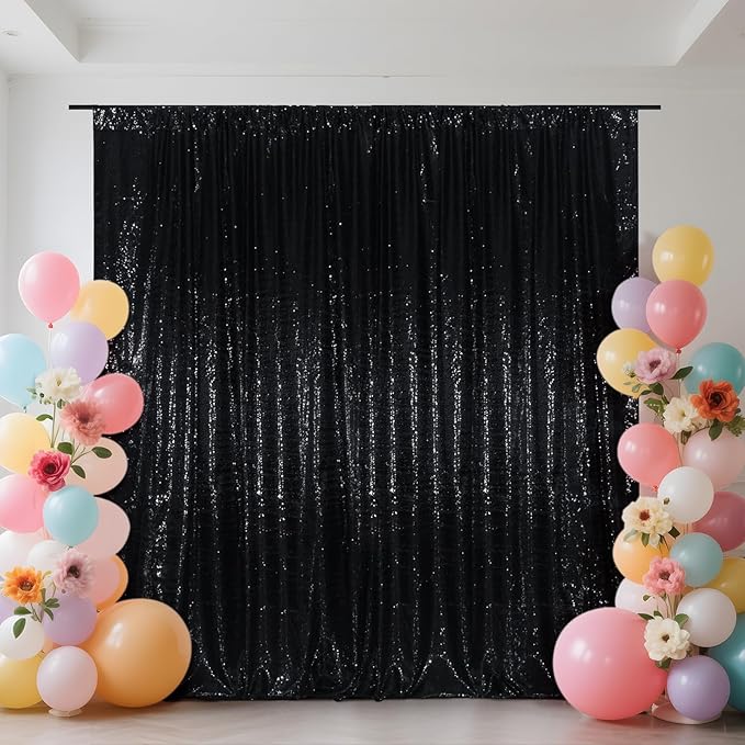SquarePie Sequin Backdrop Less See Through Thick Background for Party Halloween Glitter Curtain 20FT x 10FT Black