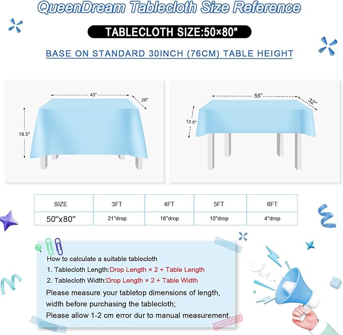 QueenDream Sparkly Sequin Tablecloth - Aqua Blue Table Cloth 50x80 Inches Rectangle Table Overlay Fabric for Birthday Parties Baby Shower Decoration