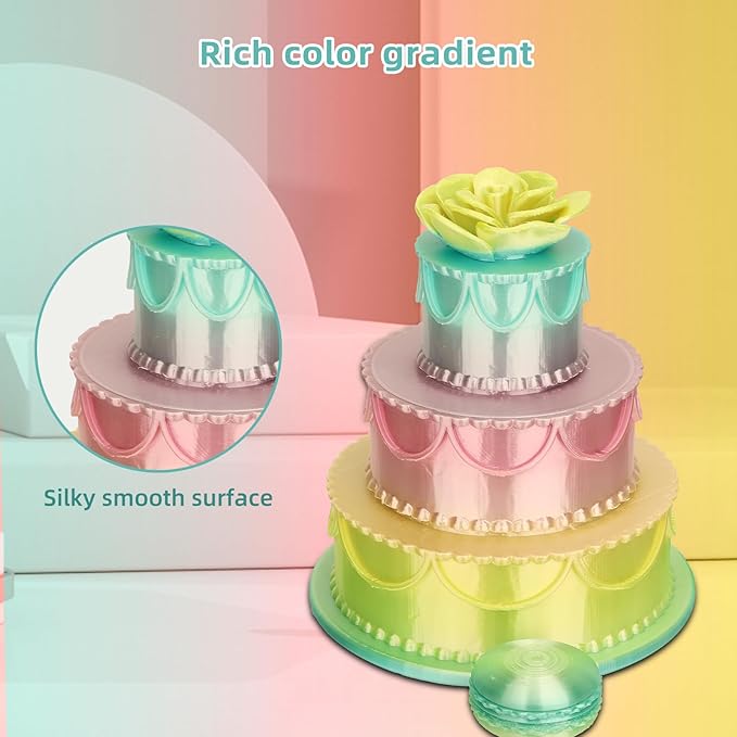 Silk PLA 3D Printer Filament 1.75mm Silk Shiny Fast Gradient Color Change Rainbow Multicolor PLA Filament 1kg (2.2lbs) /Spool for FDM 3D Printers-Macaron