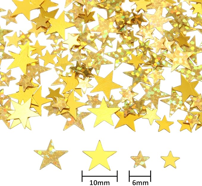 Hestya 60g Star Confetti Glitter Table Confetti Metallic Foil Stars for Party Wedding Festival Decorations(Glitter Gold Set,10mm and 6mm)