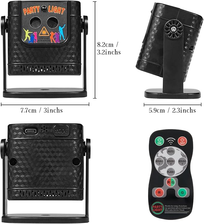 Mini Laser Light Patterns Projector, Party Lights Dj Disco Lights, Sound Activated with Remote Control for Car Parties Decorations, Gift for Adult (3.2 * 3 * 2.3 inchs)
