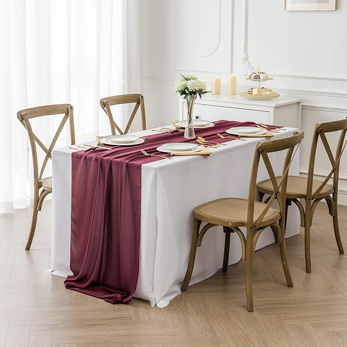 6Pack 9ft Chiffon Table Runner 14x108 Inch Sheer Romantic Table Runner for Wedding Birthday Party Bridal Shower Outdoor Decoration -Burgundy