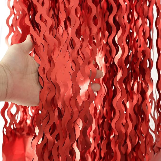 4 Pack Red Streamers Party Decorations - 3.3x6.6ft Foil Curtain Background for Birthday Decorations | Wedding | Halloween | Christmas Party Decoration | Red Tinsel Backdrop