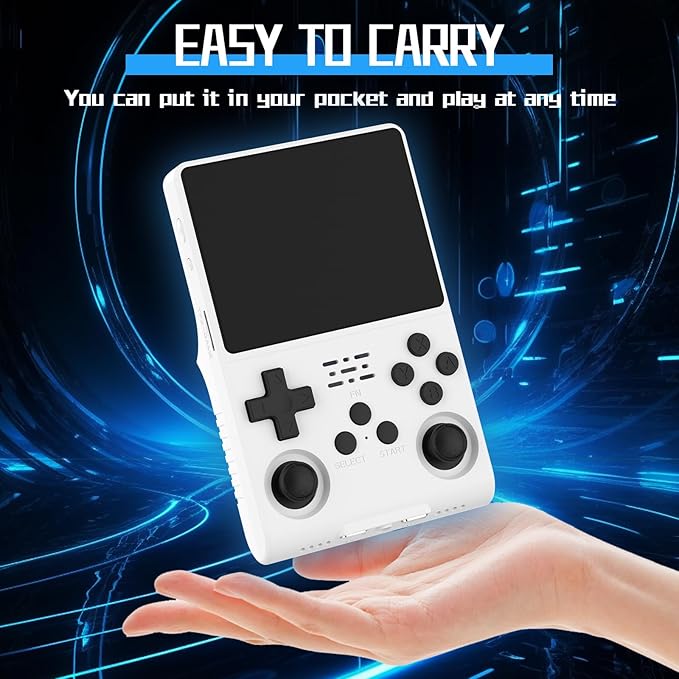 FVBADE[30000 in 1] R40S PRO Handheld Game Console 3.5 inch IPS Screen Mini Retro Console 3800mAh Portable Pocket Arcade 45+ Mainstream Emulator 256G TF Card Transparent.(White)