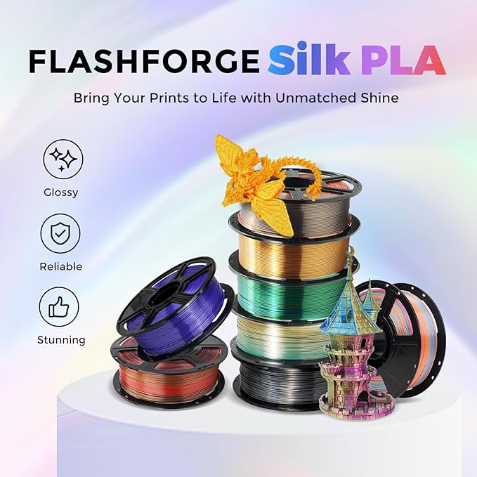 Flashforge 3D Printer Filament Silk PLA 1.75mm 1kg Spool-Dimensional Accuracy +/- 0.02mm (Blue)